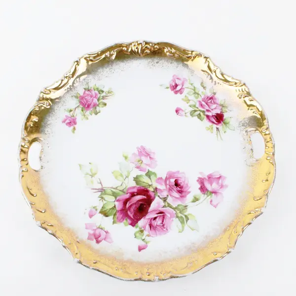 Vintage Porcelain Bone China Serving Platter Pink Roses Gold Trim