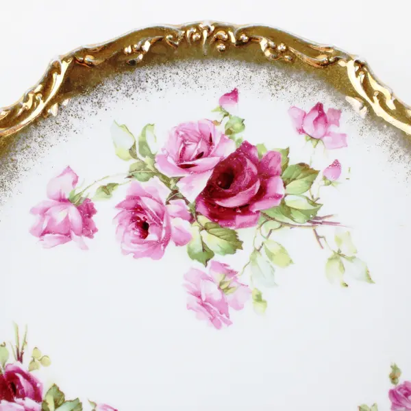 Vintage Porcelain Bone China Serving Platter Pink Roses Gold Trim