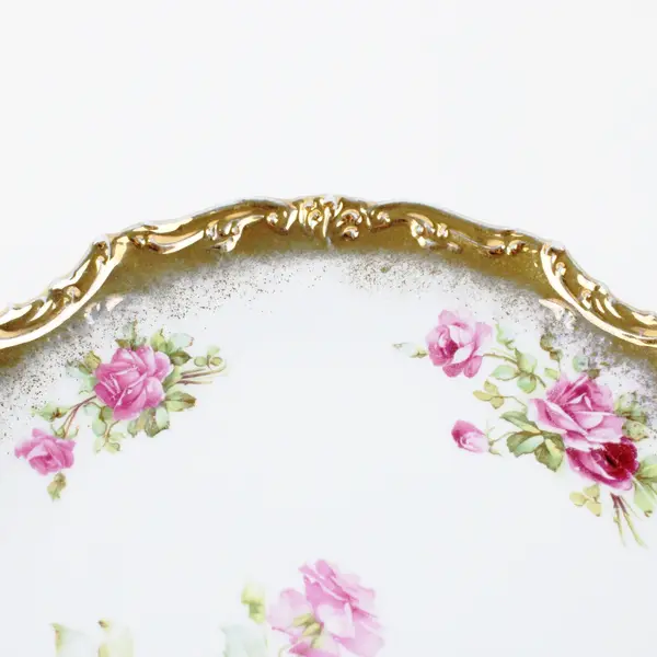 Vintage Porcelain Bone China Serving Platter Pink Roses Gold Trim