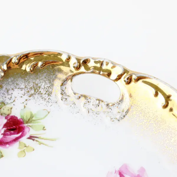 Vintage Porcelain Bone China Serving Platter Pink Roses Gold Trim
