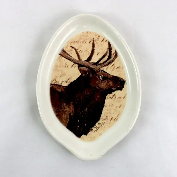 Counter Art Ceramic Elk Trinket Dish Printed Artwork Oval