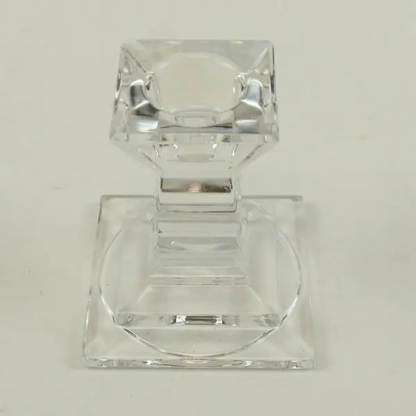 Clear Faceted Glass Candlestick Candle Holder 3 Inch Geometric