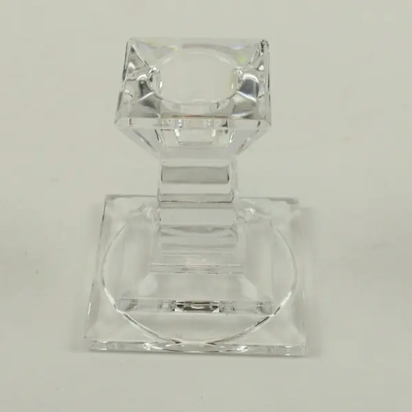 Clear Faceted Glass Candlestick Candle Holder 3 Inch Geometric
