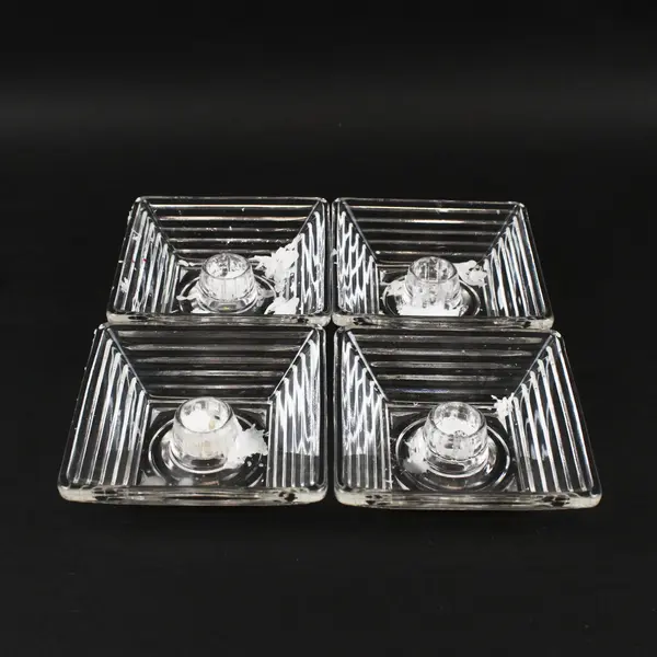 Set of 4 Clear Ribbed Glass Taper Candle Holders