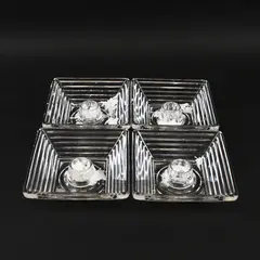Set of 4 Clear Ribbed Glass Taper Candle Holders