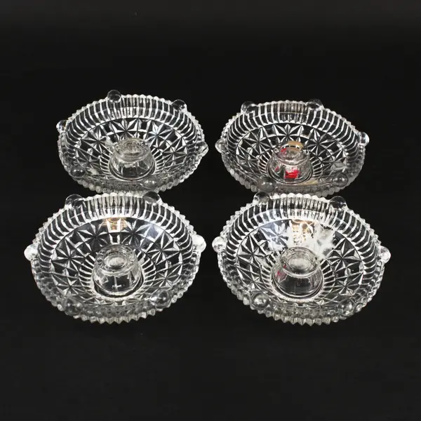 Vintage Stars & Bars Clear Glass Candle Holders Set of 4
