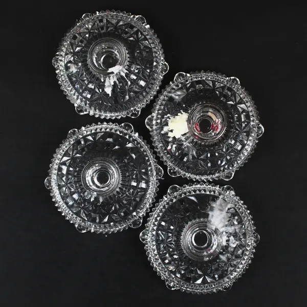 Vintage Stars & Bars Clear Glass Candle Holders Set of 4