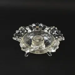 Vintage Basket Weave Lattice Rim Clear Glass Candle Holder