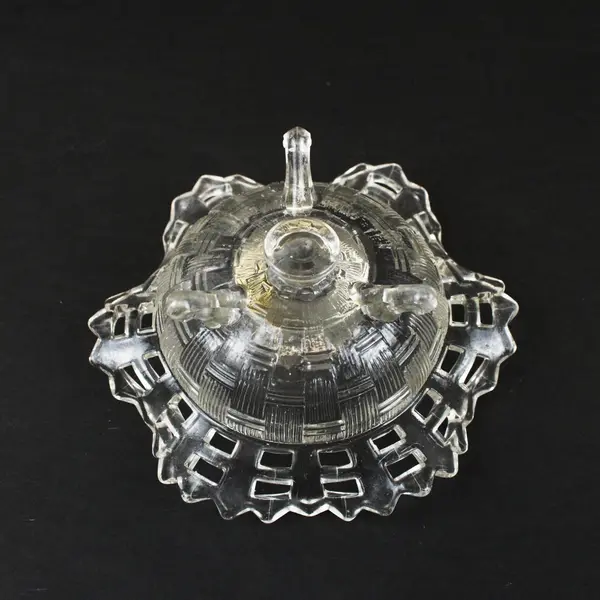 Vintage Basket Weave Lattice Rim Clear Glass Candle Holder