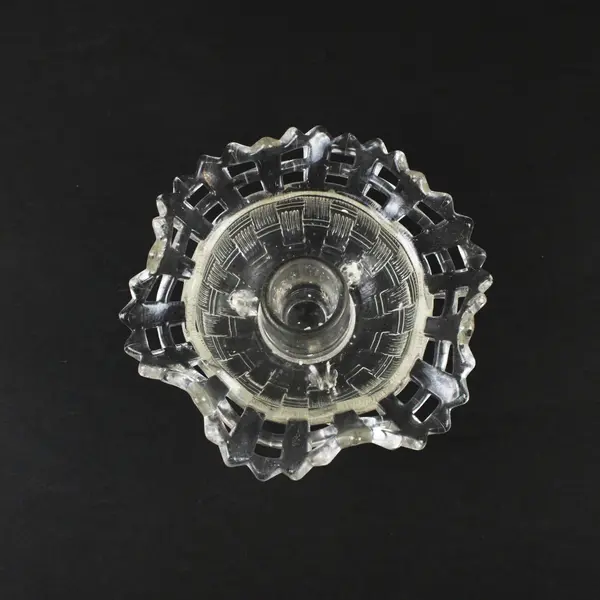Vintage Basket Weave Lattice Rim Clear Glass Candle Holder