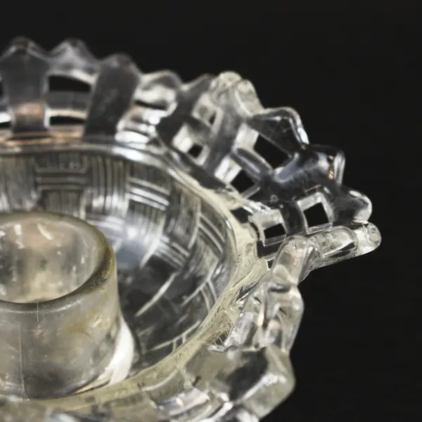 Vintage Basket Weave Lattice Rim Clear Glass Candle Holder