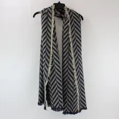 Blue Gray Herringbone Knit Scarf Fringe 26 x 78 in