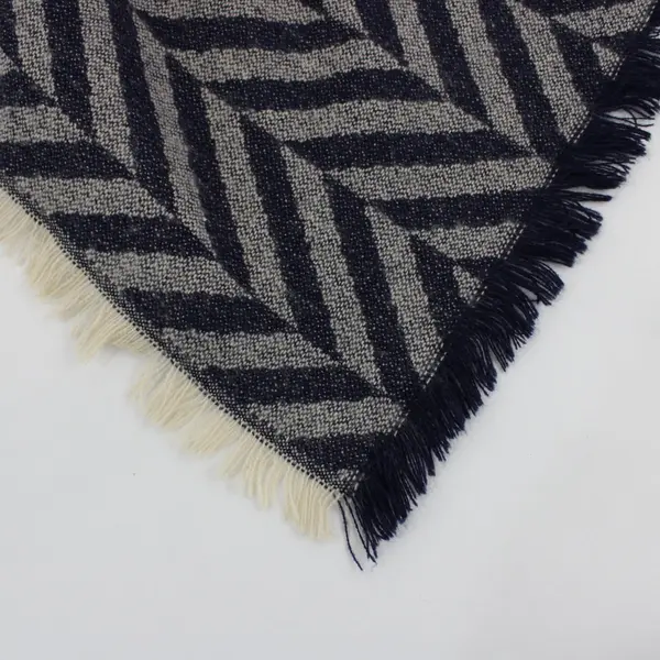 Blue Gray Herringbone Knit Scarf Fringe 26 x 78 in