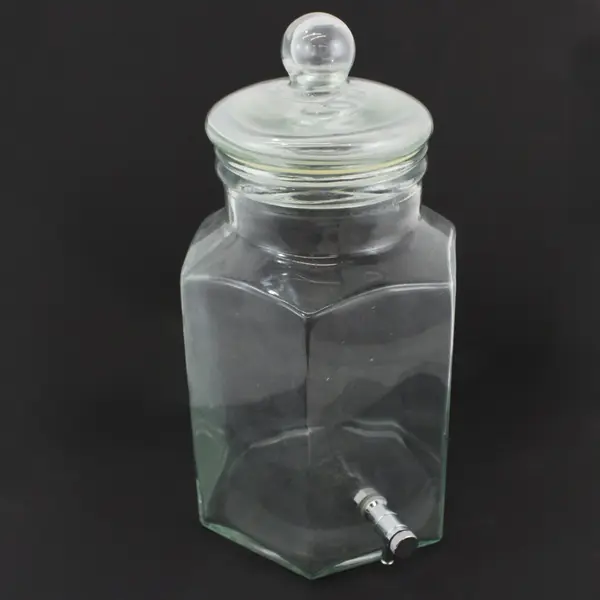 Hexagon Glass Beverage Dispenser With Spigot Lid