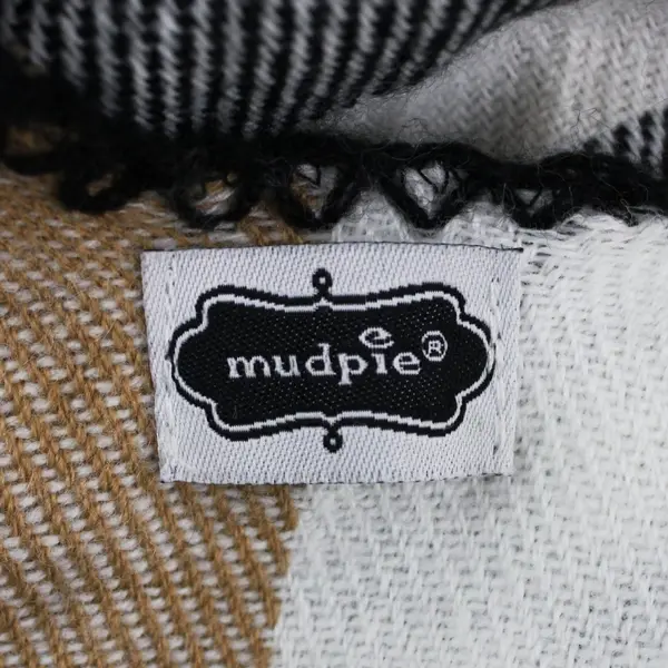 Mud Pie Women's Tan Black White Plaid Fringe Poncho One Size