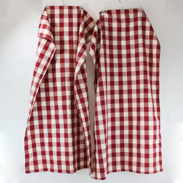 Set of 2 Red Off-White Gingham Curtain Panels 27 x 46 in FLAWED