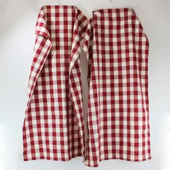 Set of 2 Red Off-White Gingham Curtain Panels 27 x 46 in FLAWED