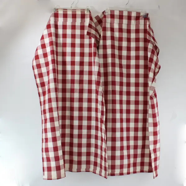 Set of 2 Red Off-White Gingham Curtain Panels 27 x 46 in FLAWED