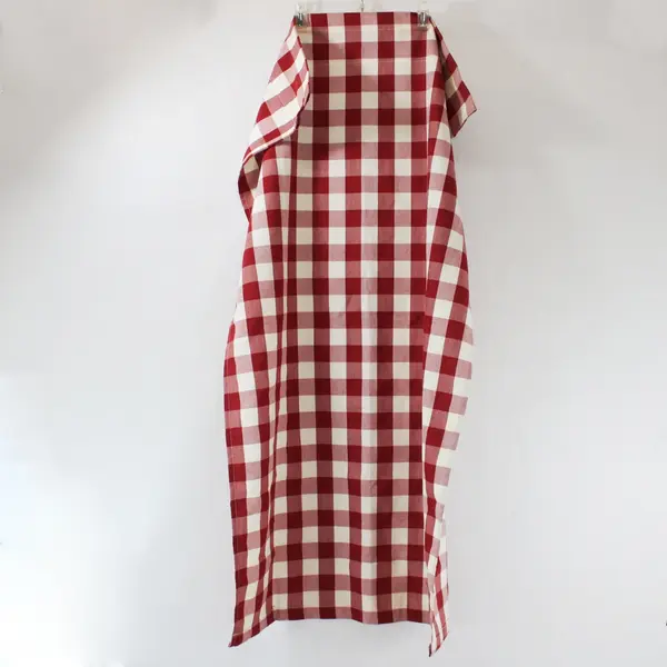 Set of 2 Red Off-White Gingham Curtain Panels 27 x 46 in FLAWED