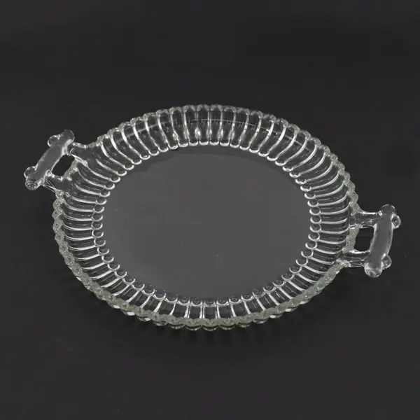 Jeannette Hobnail Clear Glass 8-Inch Round Tray With Handles