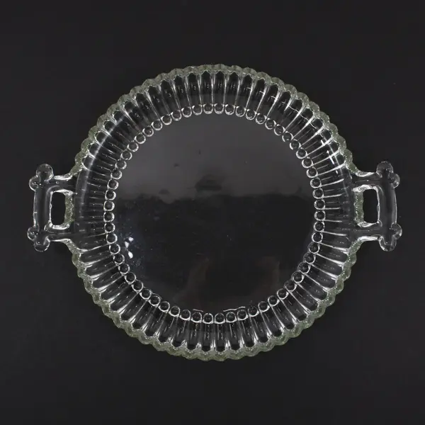 Jeannette Hobnail Clear Glass 8-Inch Round Tray With Handles
