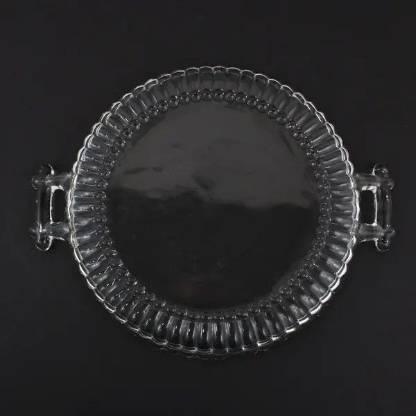Jeannette Hobnail Clear Glass 8-Inch Round Tray With Handles
