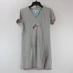 Rene Rofe Women's Sleepwear Dress Gray M V-Neck Embroidered Time to Un-Wine-d