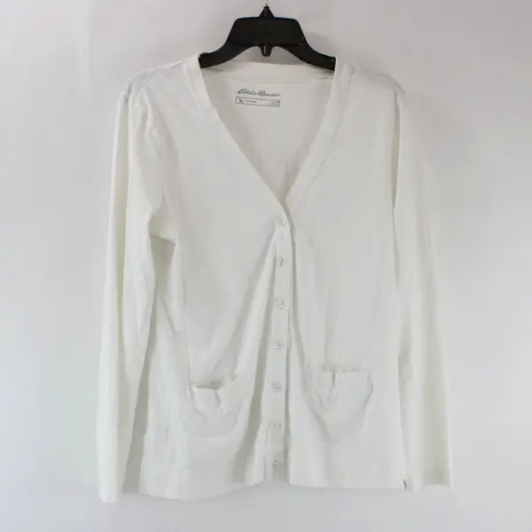 Eddie Bauer Outdoor Women's Cardigan Sweater Medium White Long Sleeve