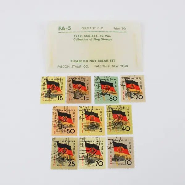 Set Of 10 Germany DDR 1959 10th Anniversary Flag Stamps Used SC #456-465