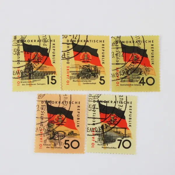 Set Of 10 Germany DDR 1959 10th Anniversary Flag Stamps Used SC #456-465