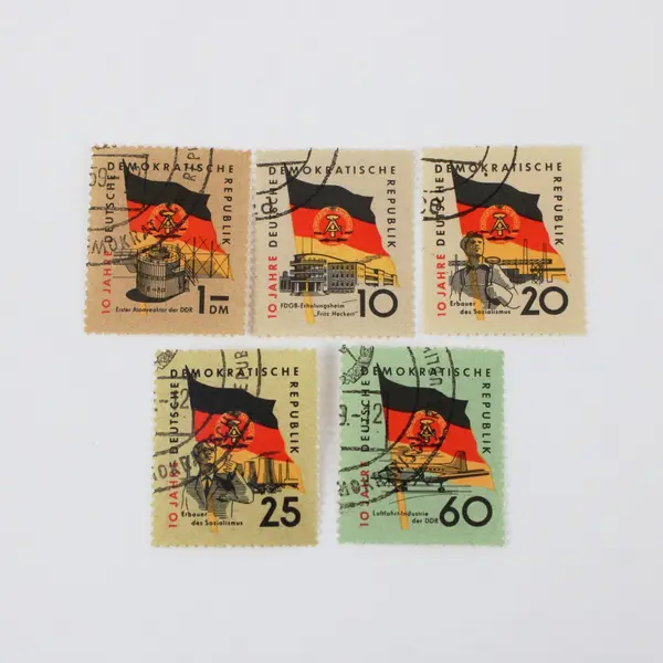 Set Of 10 Germany DDR 1959 10th Anniversary Flag Stamps Used SC #456-465