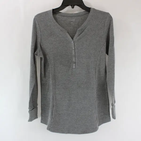 Jockey Women's Gray Ribbed Long Sleeve Henley Top Size M