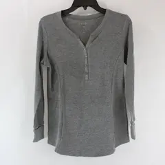 Jockey Women's Gray Ribbed Long Sleeve Henley Top Size M