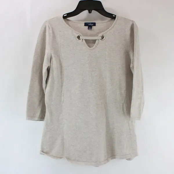 Great Northwest Indigo Women's Beige Light Gray Keyhole 3/4 Sleeve Top M