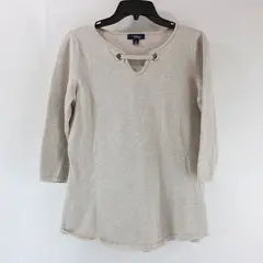Great Northwest Indigo Women's Beige Light Gray Keyhole 3/4 Sleeve Top M