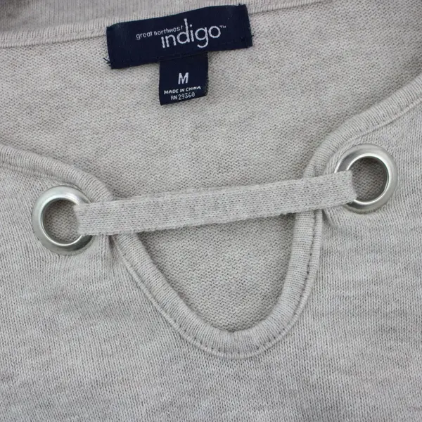 Great Northwest Indigo Women's Beige Light Gray Keyhole 3/4 Sleeve Top M
