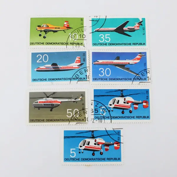 Lot Of 7 Germany DDR 1972 Interflug Aviation Aircraft Helicopter Stamps Used