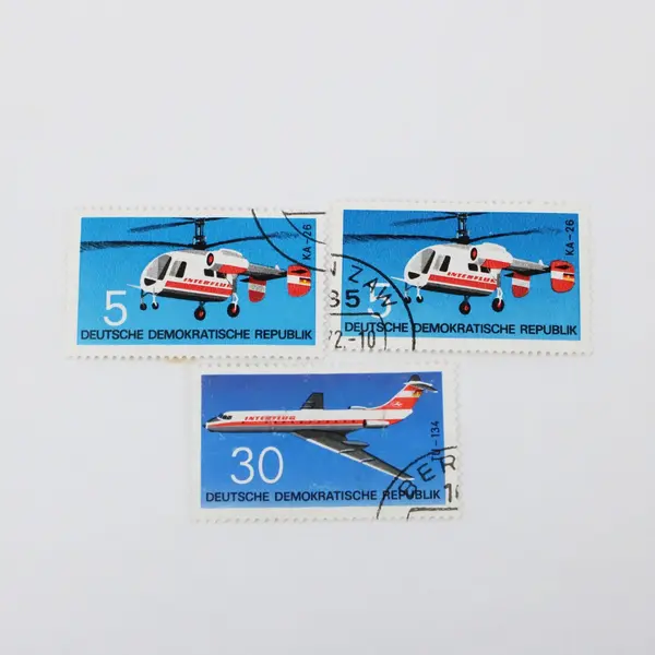 Lot Of 7 Germany DDR 1972 Interflug Aviation Aircraft Helicopter Stamps Used