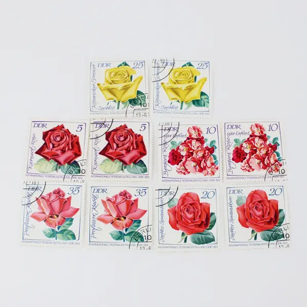 Lot Of 10 East Germany DDR 1972 Roses Flowers Stamps Cancelled SC #1378-1383