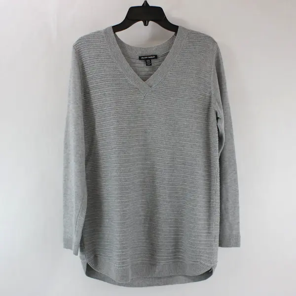 Hilary Radley Women's Medium Gray V-Neck Textured Knit Sweater