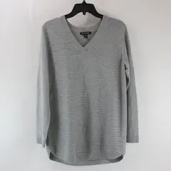 Hilary Radley Women's Medium Gray V-Neck Textured Knit Sweater