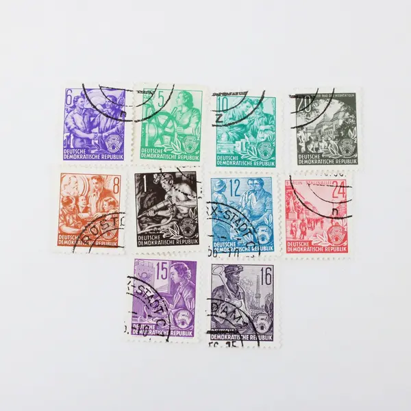 Lot Of 10 Germany DDR 1953 Used 5 Year Plan Stamps 1/5/6/8/10/12/15/16/20/24pf