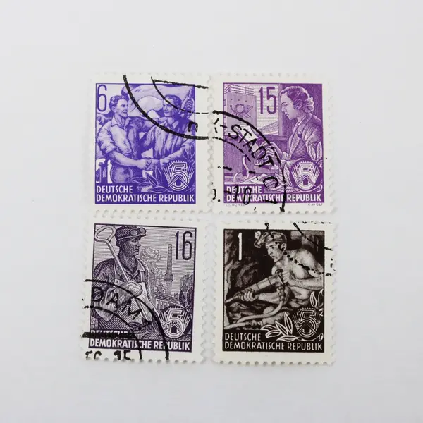 Lot Of 10 Germany DDR 1953 Used 5 Year Plan Stamps 1/5/6/8/10/12/15/16/20/24pf