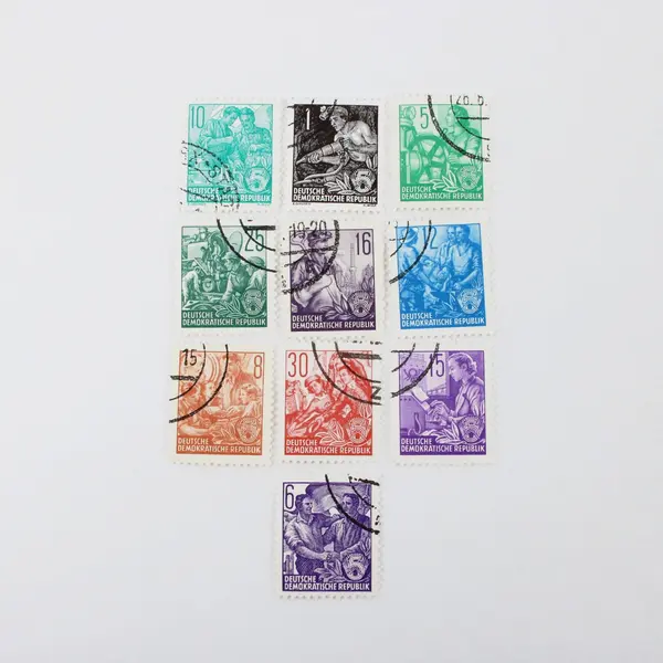 Set of 10 DDR East Germany 5 Year Plan Stamps Used 1/5/6/8/10/12/15/16/25/30pf