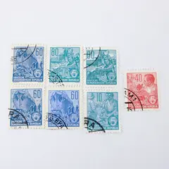 Lot Of 7 East Germany DDR 1955 Stamps Used Cancelled 10/40/60/80pf