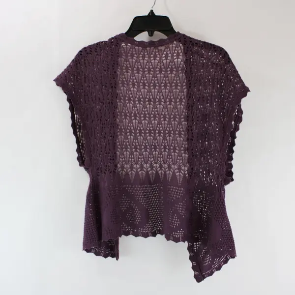 Purple Crochet Open Front Short Sleeve Lightweight Cardigan Sz S