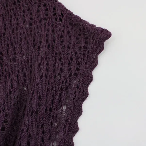 Purple Crochet Open Front Short Sleeve Lightweight Cardigan Sz S
