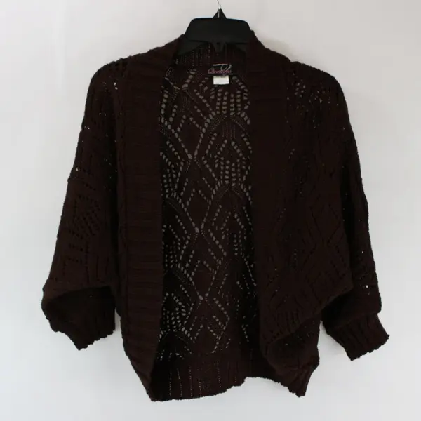 Questions By Say What? Women's Brown Crochet Open Front Cardigan S/M
