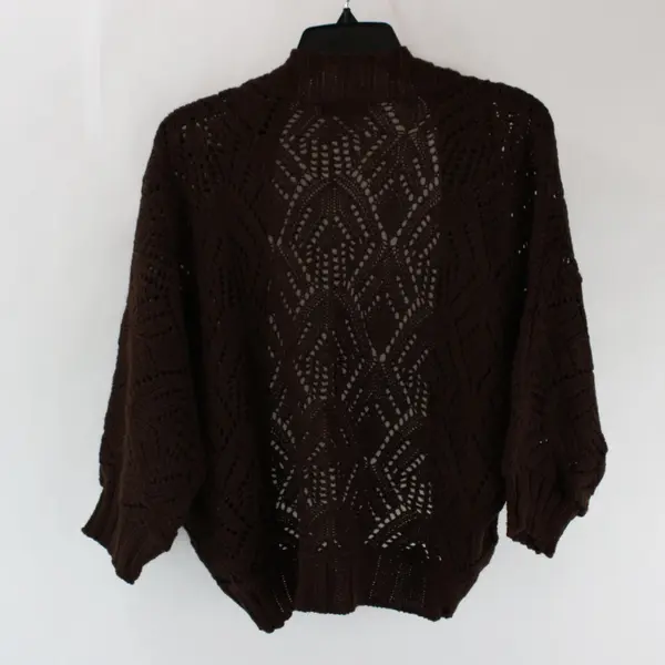 Questions By Say What? Women's Brown Crochet Open Front Cardigan S/M