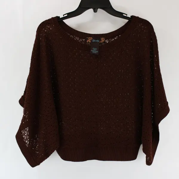 Spunky Brown Crochet Poncho Sweater Women's Size S